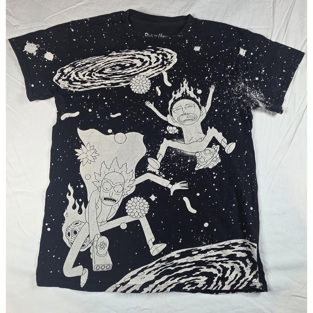 Rick and Morty T-Shirt Adult Small Black Space Galaxy Graphic Adult Swim Cartoon